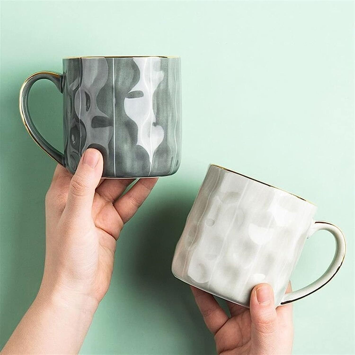 Tasse Kaffeebecher Tassen Hochfarbige Keramiktasse Bürokaffeetasse Milchtasse Paar Wassertasse Multifunktionstasse Grau Gestreift Teetasse Kaffeetassen (Color : B, Size : 300ml)