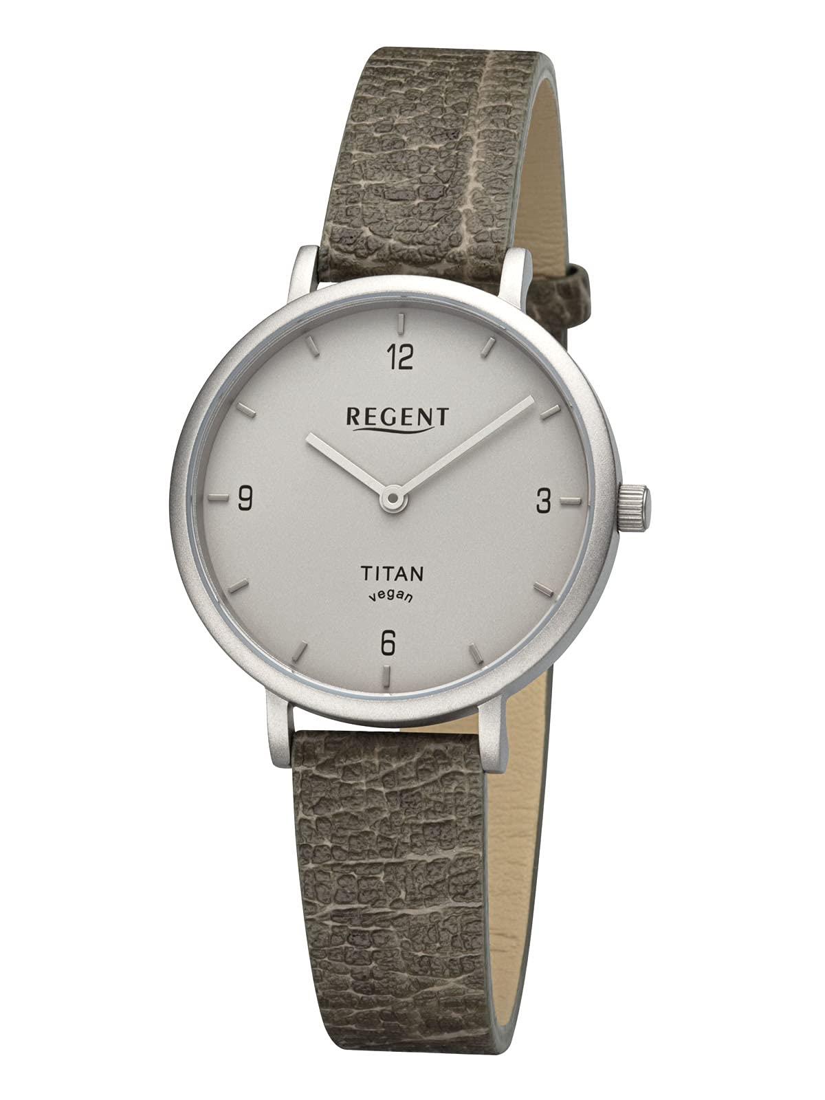 REGENT Orologio da uomo con cinturino in pelle vegana sostenibile in guscio di mela, leggero 40 mm, cassa in titanio al quarzo, data