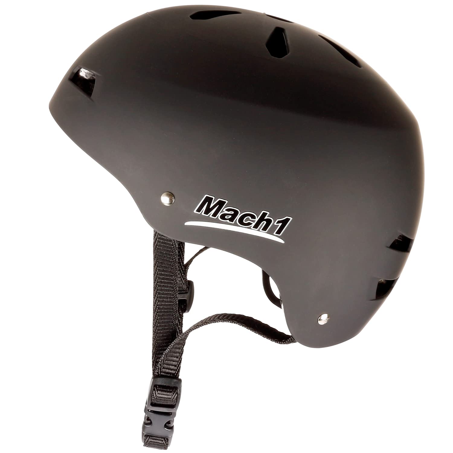 Mach1 Casque de skate noir mat – Casque pour skateboard, BMX, skateboard, longboard, patins à roulettes, casque de vélo