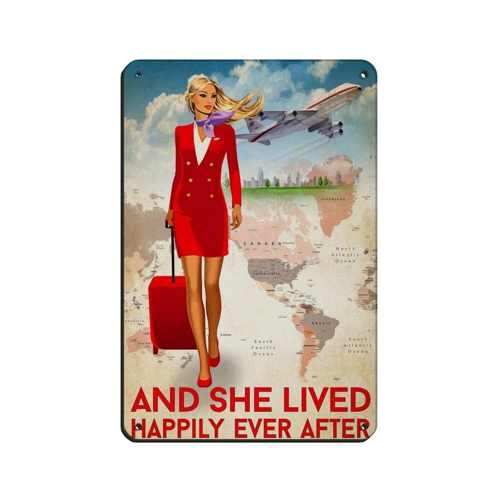 And She Lived Happily Ever After Flight Tin Sign Vintage Metal Pub Club Cafe Bar Home Wall Art Decoration Poster Retro 8x12inch(20x30cm)