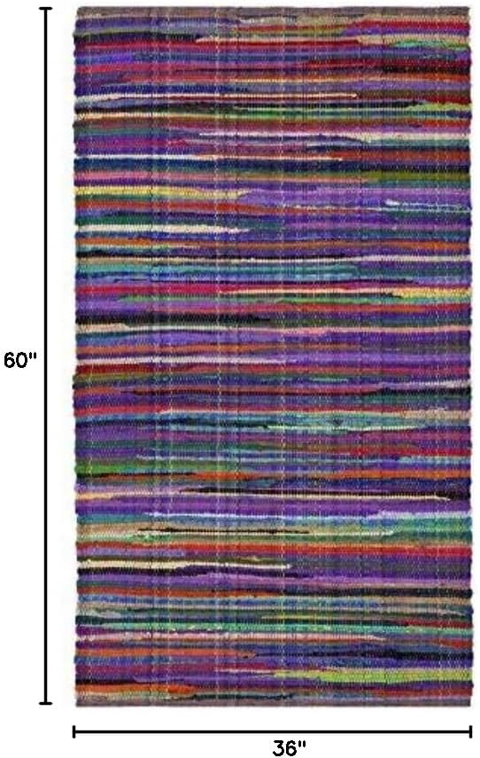 SAFAVIEH Rag Rug Collection Accent Rug - 3' x 5', Purple & Multi, Handmade Boho Stripe Cotton, Ideal for High Traffic Areas in Entryway, Living Room, Bedroom (RAR240C)