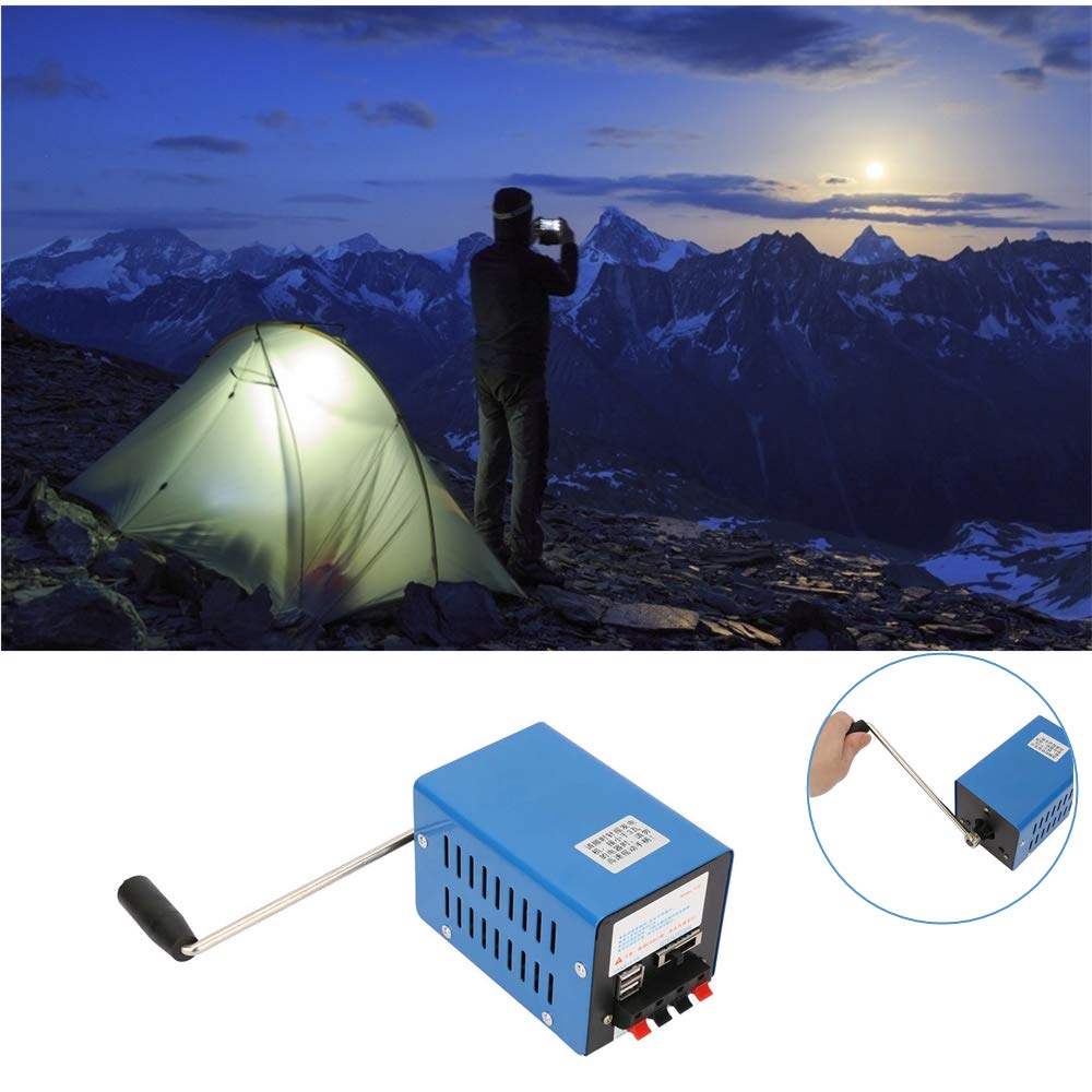 Ejoyous Przenośny generator korby ręcznej, zasilacz awaryjny USB, niebieski, 20 W, ręczny, zajęcia na świeżym powietrzu, zasilanie awaryjne, pomoc w przypadku katastrof