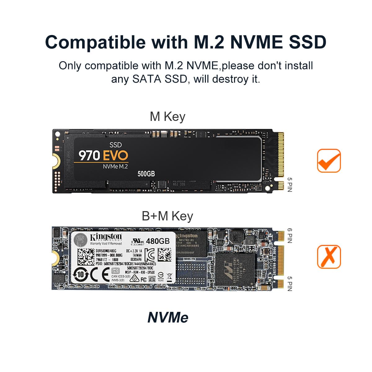 Carcasa SSD M.2 NVMe, USB 3.1 Gen 2 (10 Gbps) Lector NVMe externo PCIe de aluminio para SSD M-Key 2230/2242/2260/2280 de hasta 8 TB, compatible con UASP, sin herramientas 2