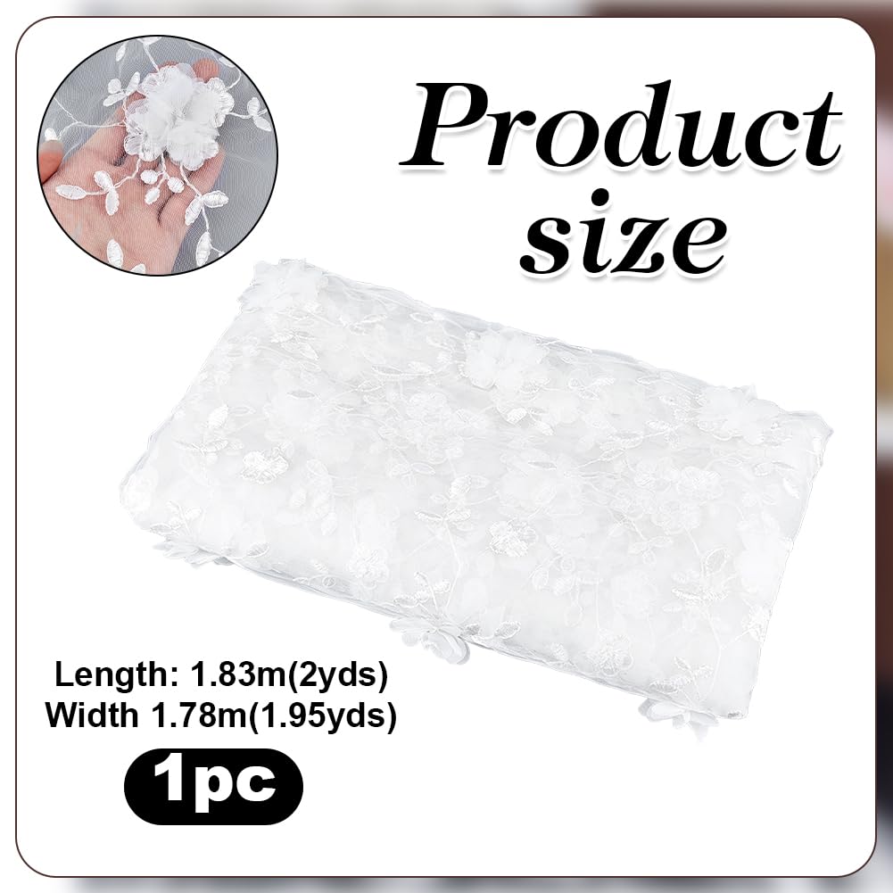 PH PandaHall 1.83m Blanc 3D Dentelle à Broderie Fleur 178cm de Large Dentelle Organza Fleurie Tissus à Broderie Maille Florale pour la Couture DIY Robe de Mariée Robe de Bal