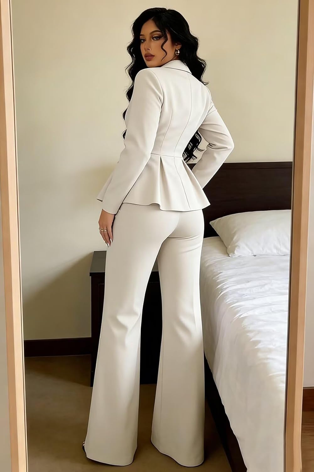 2 Piece Women's Suit Sets Dressy Ruffle Hem Blazer with Pants Casual Business Outfits