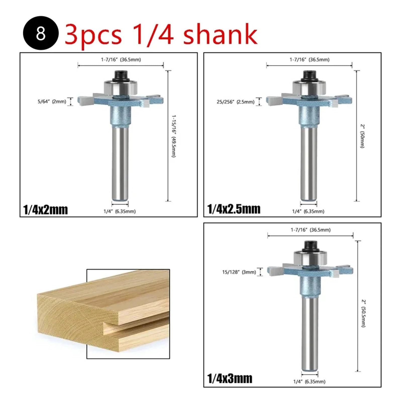 1/3 pièces 6 mm 6,35 mm Z4 fraise à queue droite for le nettoyage des coins de la boîte à crique ronde, fraise à bois for outils à bois(3pcs 6.35 shank)