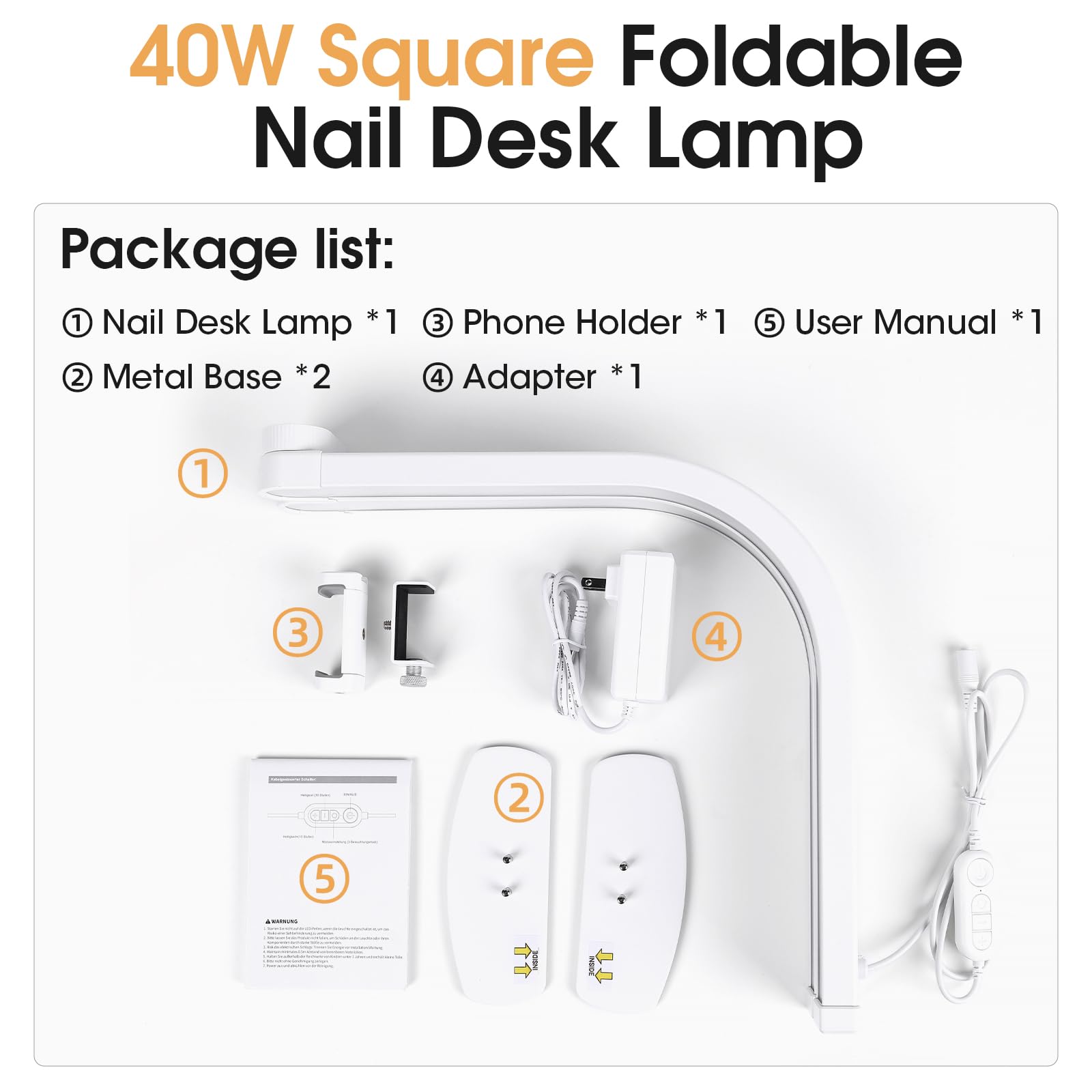Lampada Mezza Luna Estetica, 72CM 40W Lampada Estetista da Tavolo per Unghie, Lampada Extension Ciglia con Porta Cellulare, Half Moon Light con 3 Modalità 10 Luminosità per Tatuaggi Manicure- Bianco