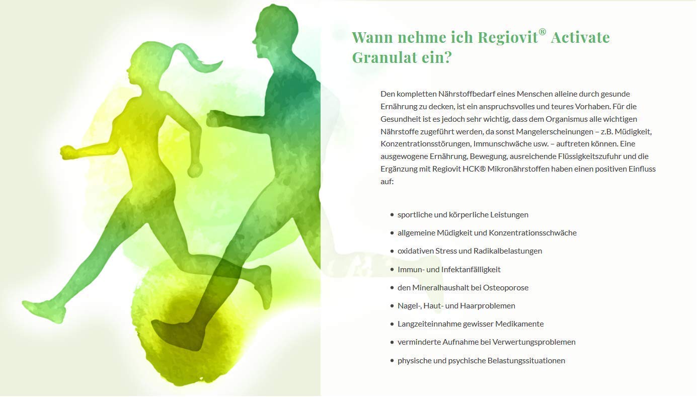 REGIOVIT® Activate Granulat Vitamin Mineralstoff-Komplex I Mikronährstoffe Hochdosiert I Multivitamin-Präparat mit Mineralien-Komplex Spurenelemente Ballaststoffe I Vitamin-Komplex Vegan 176g