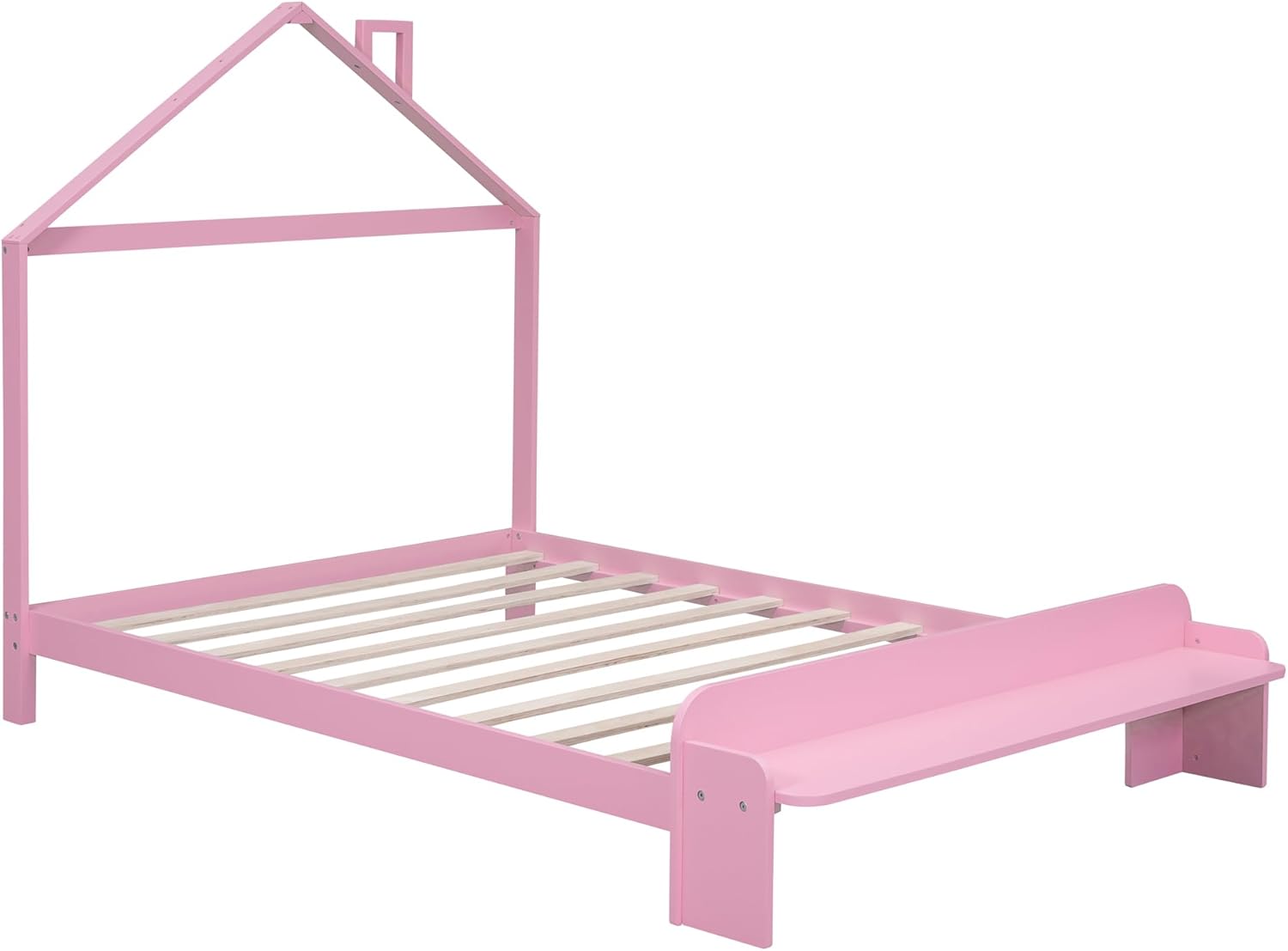 Platform Full Size Wood Platform Bed with House-Shaped Headboard and Footboard Bench Compatible with Kids, Teens, No Box Spring Needed/Easy Assembly (Pink, Full),Queen Bed (Pink Full)