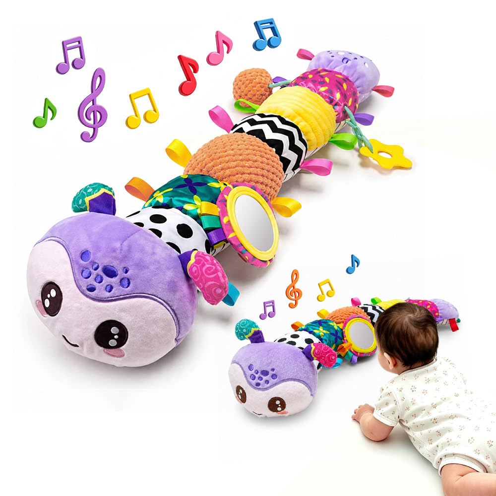 Willway Baby Tummy Time Toy, Long Caterpillar Sensory Plush with Rattle, Crinkle, Mirror and Teether, Soft Development Toy for 0-12 Months
