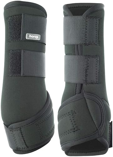 Vista 2 de HORZE Botas de férula de cepillado para caballos (par) - Neopreno duradero, cierre seguro, ligero - Negro - S
