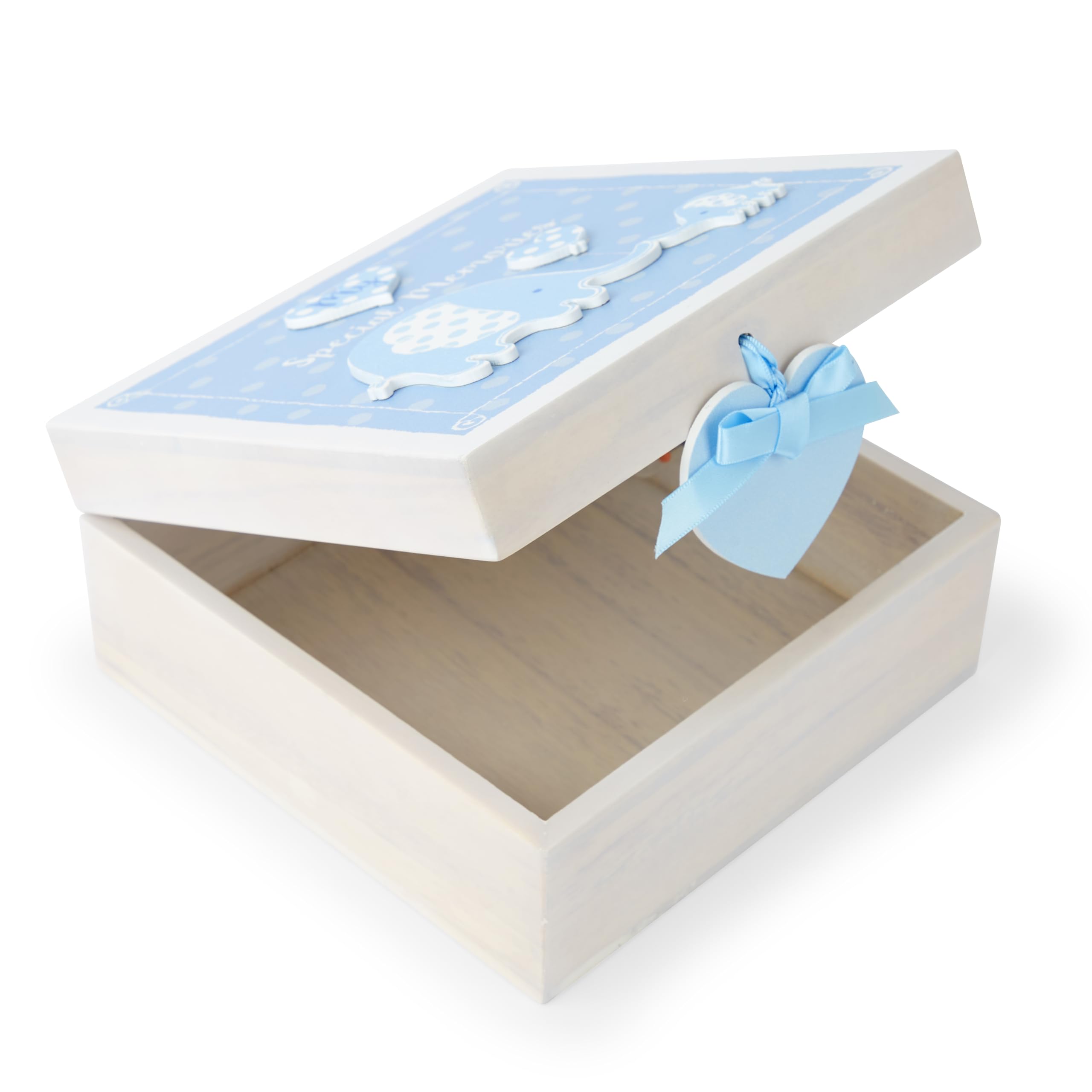 Mousehouse Gifts - cofanetto portaoggetti in legno con elefantino - bambino - azzurro