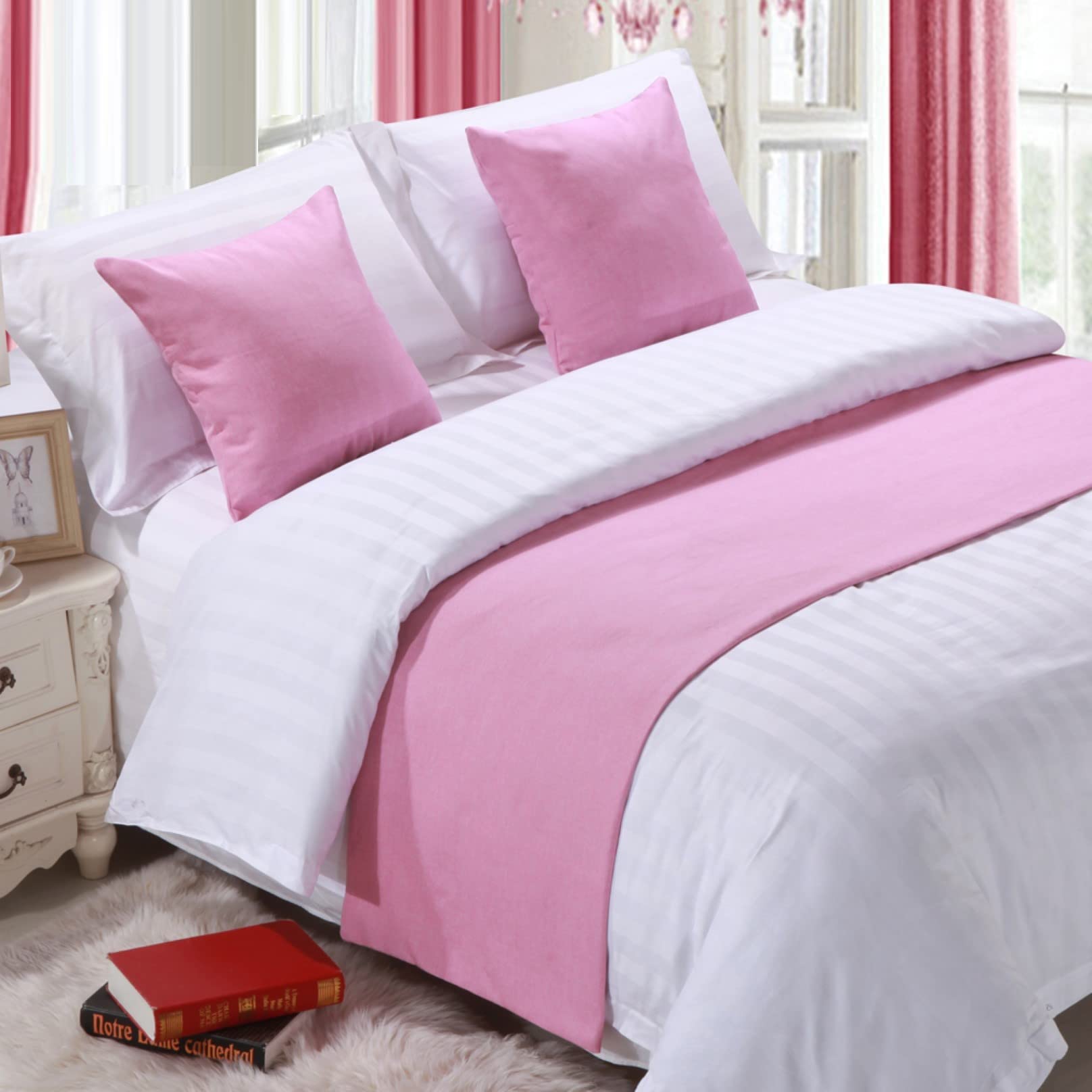 Bed Runner for Foot of Bed Bed Linen Bedspread Solid End Towel Cover Bedding Protection Bed Scarf for Hotel Bedroom Decor, Pink 50 * 260cm