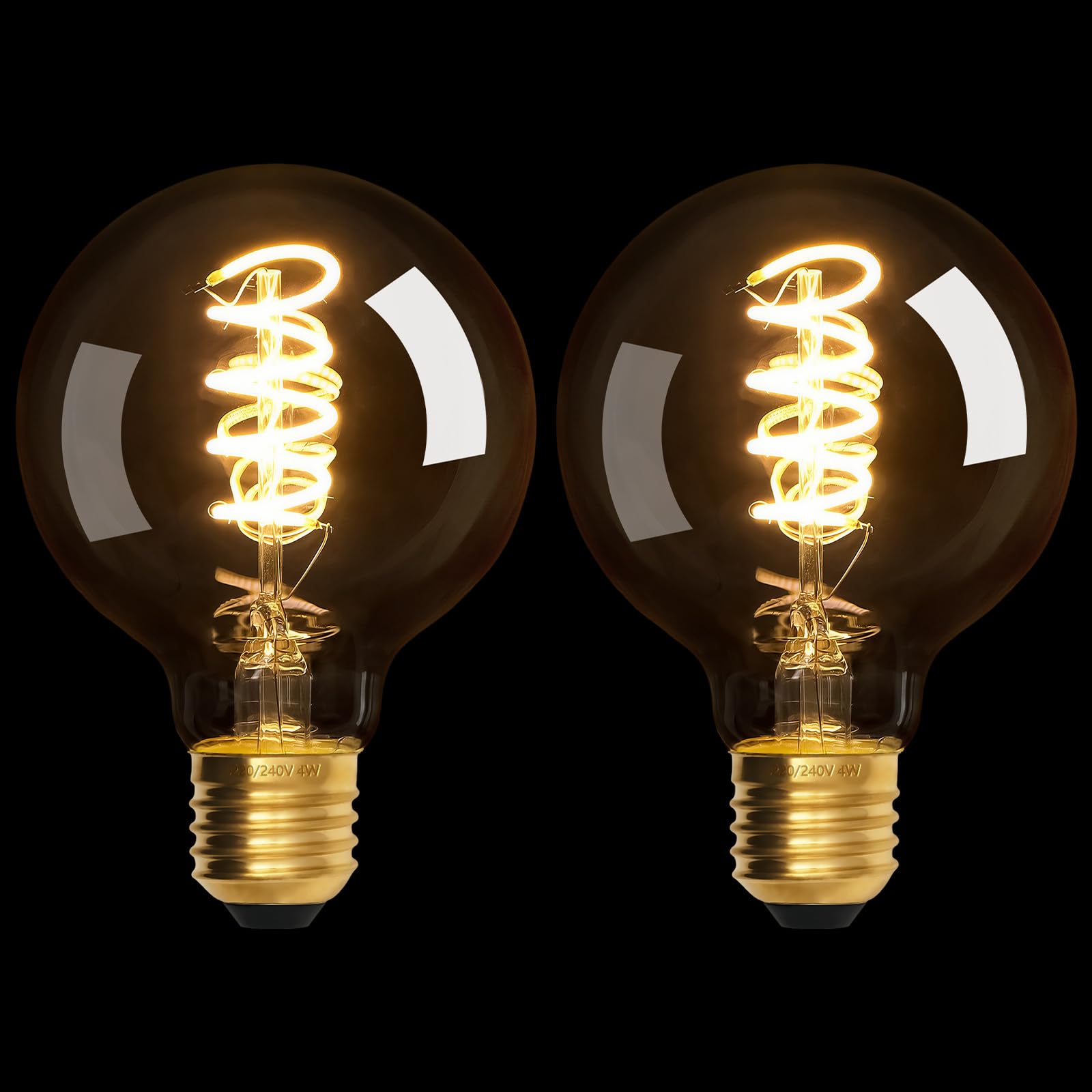 Terafeels 2 Pack E27 Vintage LED Light Bulbs, G80, 4W, Spiral Filament, 2700K Warm White Glow, Clear Glass, Dimmable Edison Screw in Light Bulb