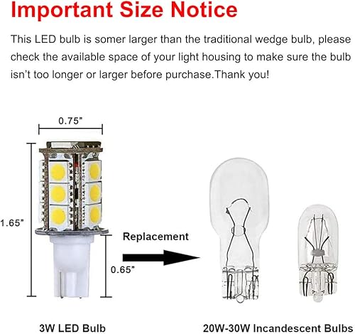 Miniatura 4 de Makergroup T5 T10 - Bombillas LED con base de cuña de alto brillo, 12 VACCC, 3 W, blanco frío, 6000 K, para iluminación de paisaje al aire libre,
