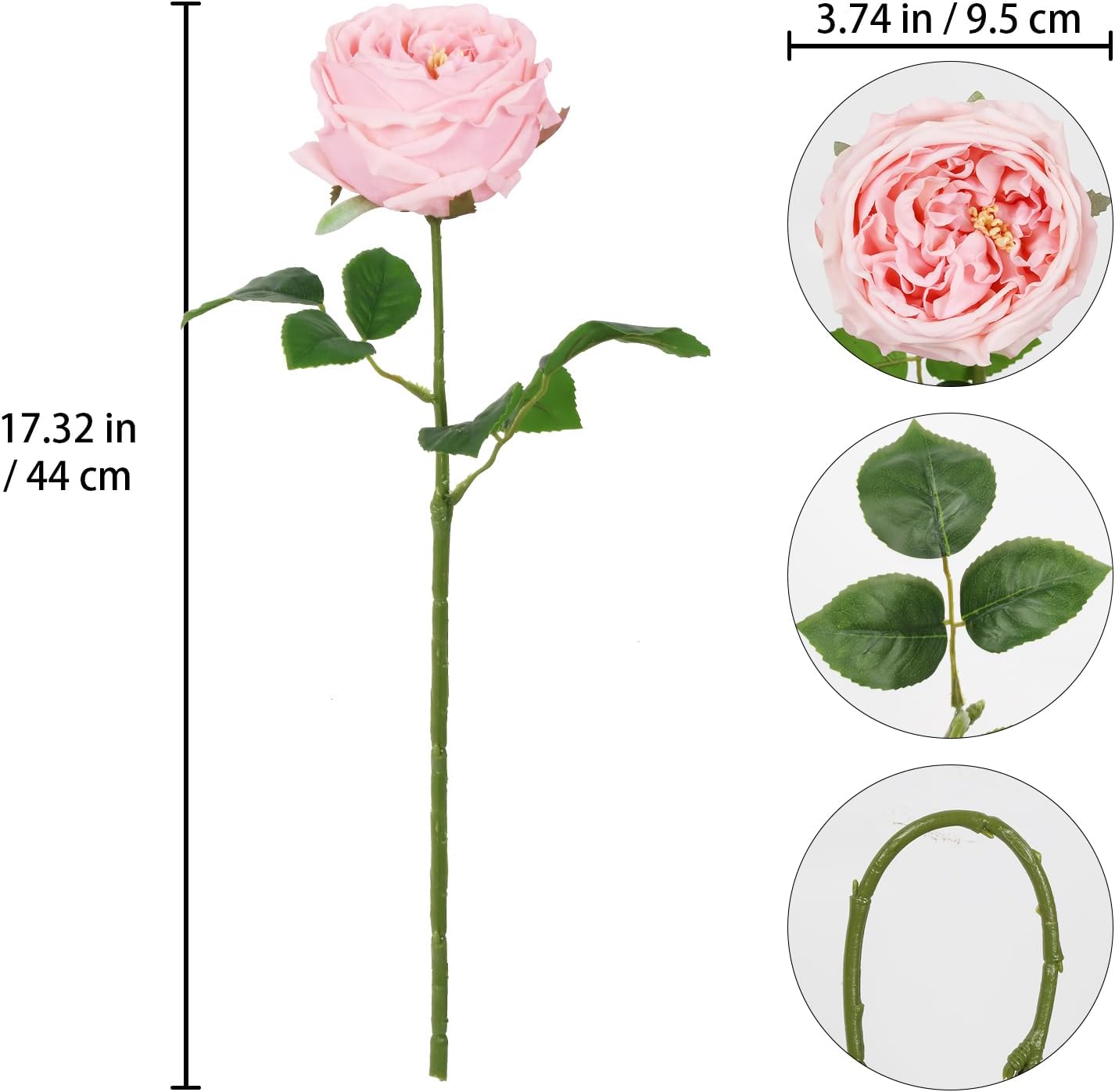 IPOPU Real Touch Rose Artificial Flowers 5PCS Faux Pink Peonies Realistic Roses with Stem for Wedding Bouquet Party Home Decor (Pink) - Image 3