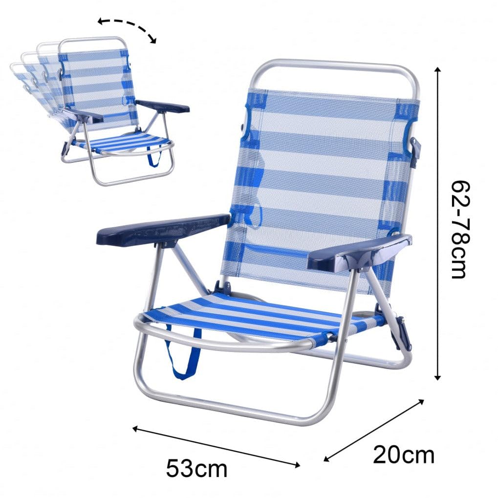Silla de Playa Reclinable y Plegable Convertible en Cama – Aluminio Ligero y Textileno, 4 Posiciones, Portátil para Camping, Jardín, Terraza, 53x62x20/78CM (Turquesa, 2 Unidades)