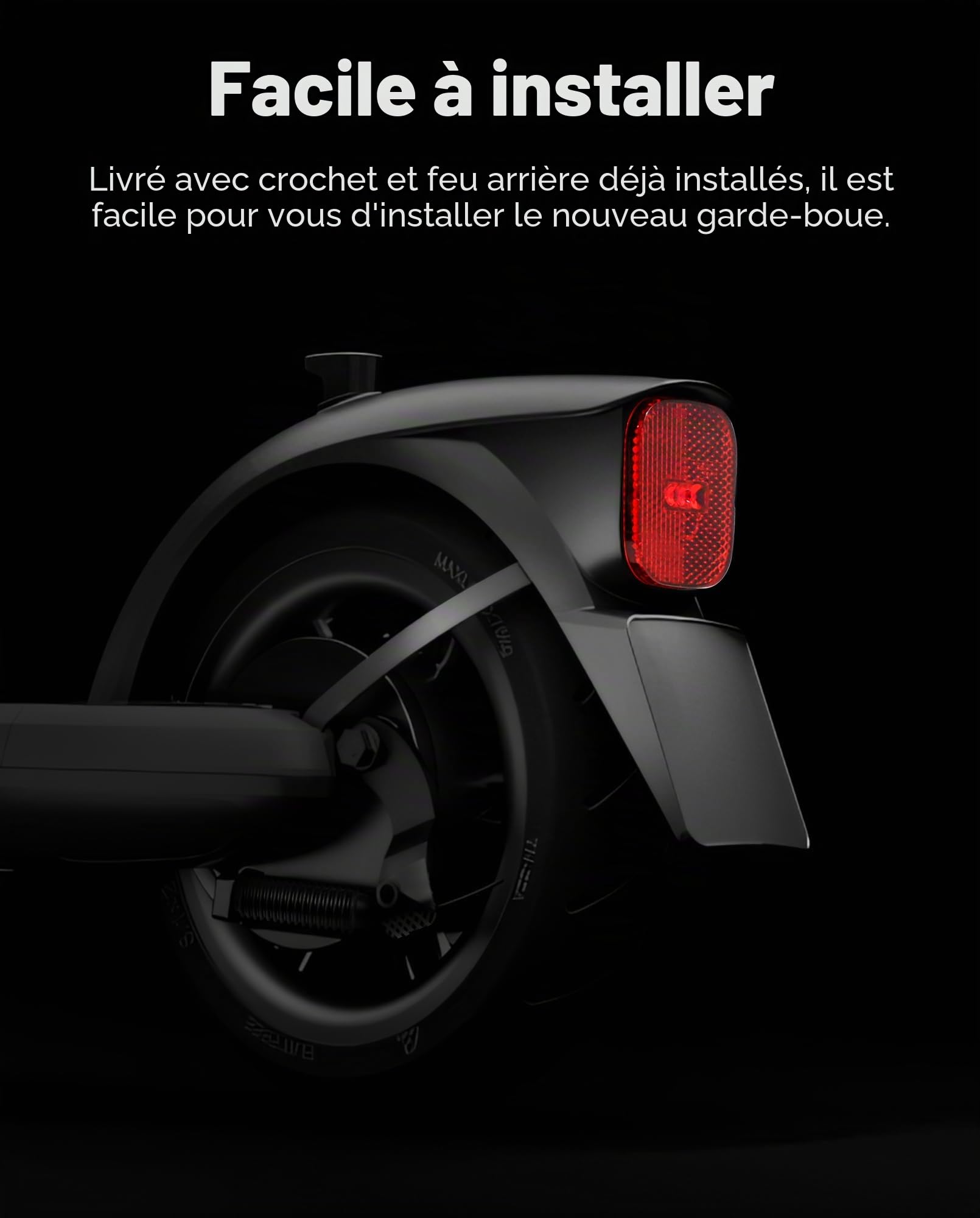Support Garde-Boue Arrière pour Scooter avec Crochet et Feu Arrière Intégré, Compatible avec Segway Ninebot E2 E2 Plus Kickscooter Support Support Garde-Boue Arrière Accessoires Garde-Boue