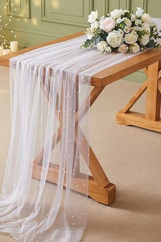 Miniatura 4 de Table Runner Wedding Arch Decorations Table Line Bridal Shower Decor Fabric Romantic Pearl Lace Tablecloth for Events Embroidered Sheer Wrinkle Free