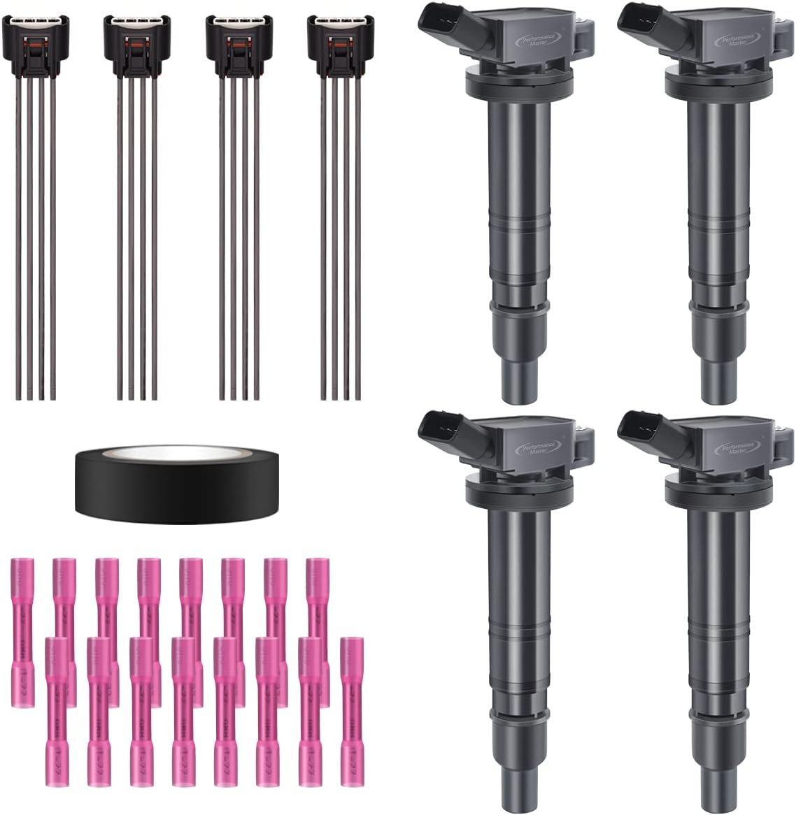 Set of 8 Red Ignition Coils & Pigtail Connector Wiring Harness Kit Compatible with Ford Expedition F150 F250 Lincoln Mark LT Navigator Replacement for C1541 FD508 DG511