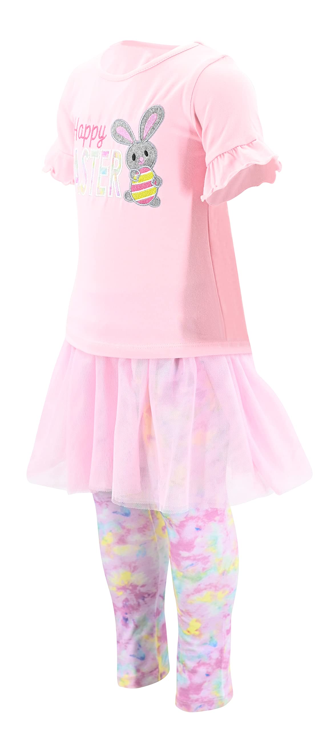 Unique Baby Girls Happy Easter Tutu 2 Piece Legging Set Outfit (18M, Pink)