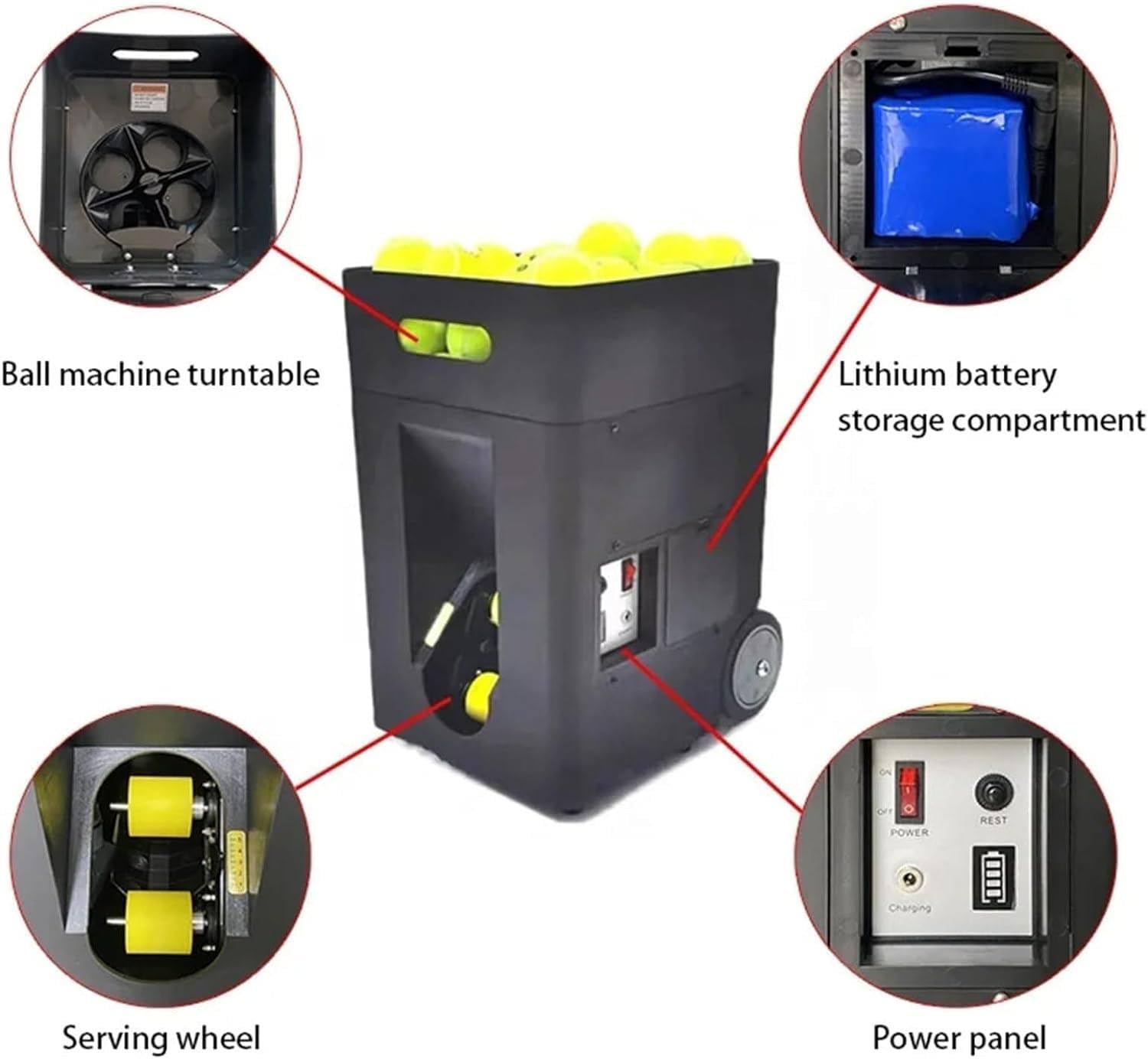 Lanceur de balles de Tennis, Lanceur de balles de Tennis Automatique Portable, pour entraînement/Pratique, télécommande/Application, avec Batterie au Lithium Amovible