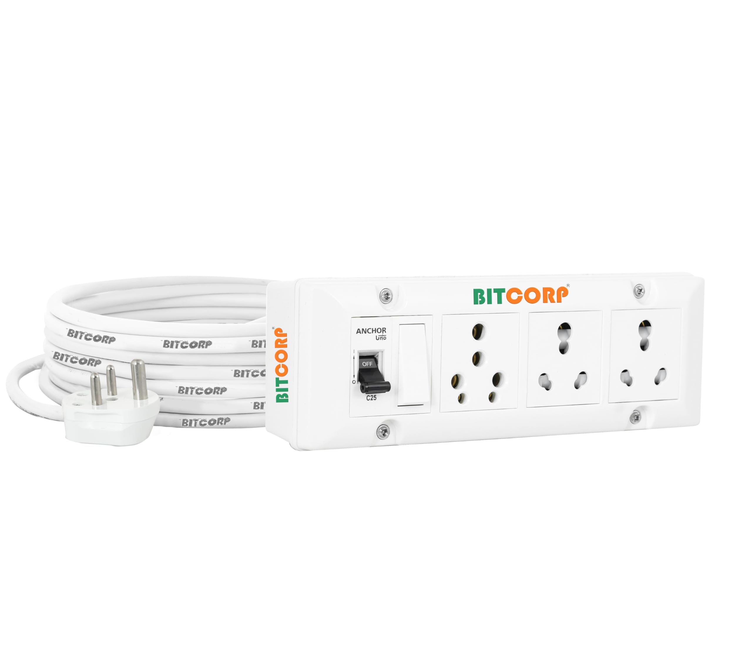 Bitcorp Electric Power Strip with MCB, 6A 16A 3500W, 3 Socket 1 Switch Extension Board, Surge Protected, 2M Cord for Home, Office Appliances, Cooler, Fridge, Air Conditioner, PC (White) 220 Volts-image-27
