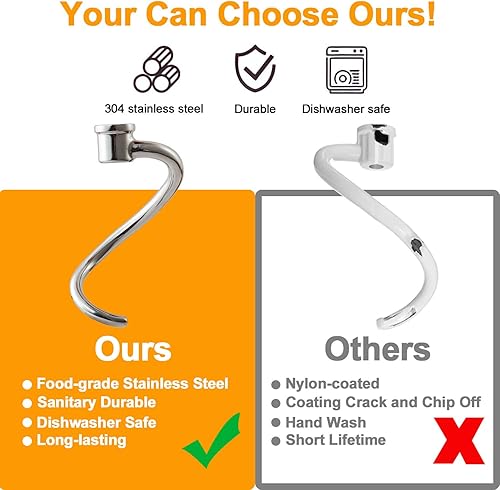 Miniatura 2 de KitchenAid - Gancho de masa de 6 cuartos de galón para batidora, gancho de masa en espiral de acero inoxidable para mezcladoras KitchenAid de 5.5 a