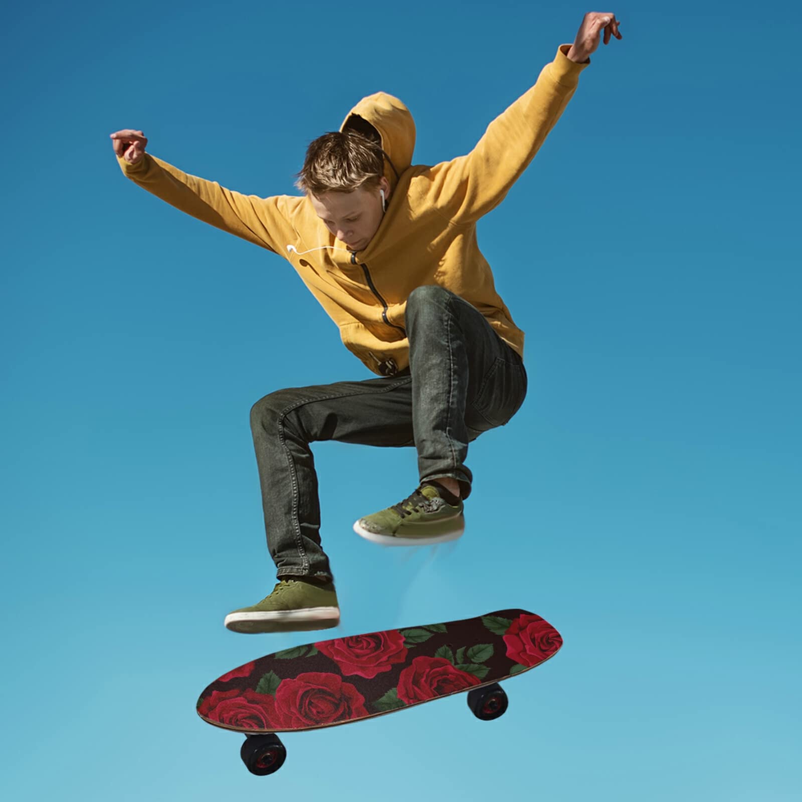 ALAZA Romantic Red Rose Plant Flower Skateboard Grip Tape Sheets Longboards Griptape 33