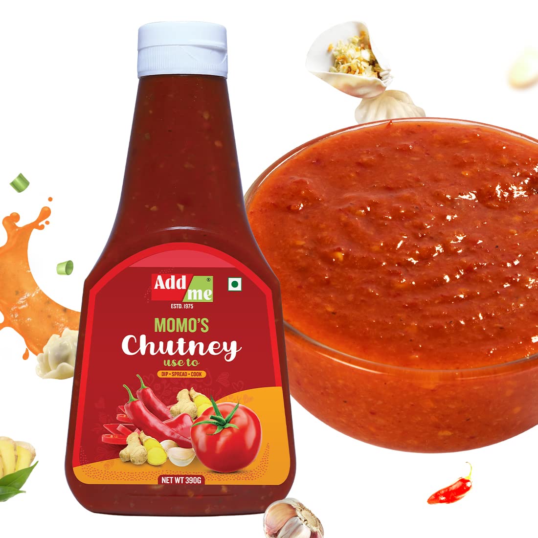 Add me Momo's Chutney Home Made Spicy schezwan Red Chilli Garlic Tomato Sauce chatni 390gm
