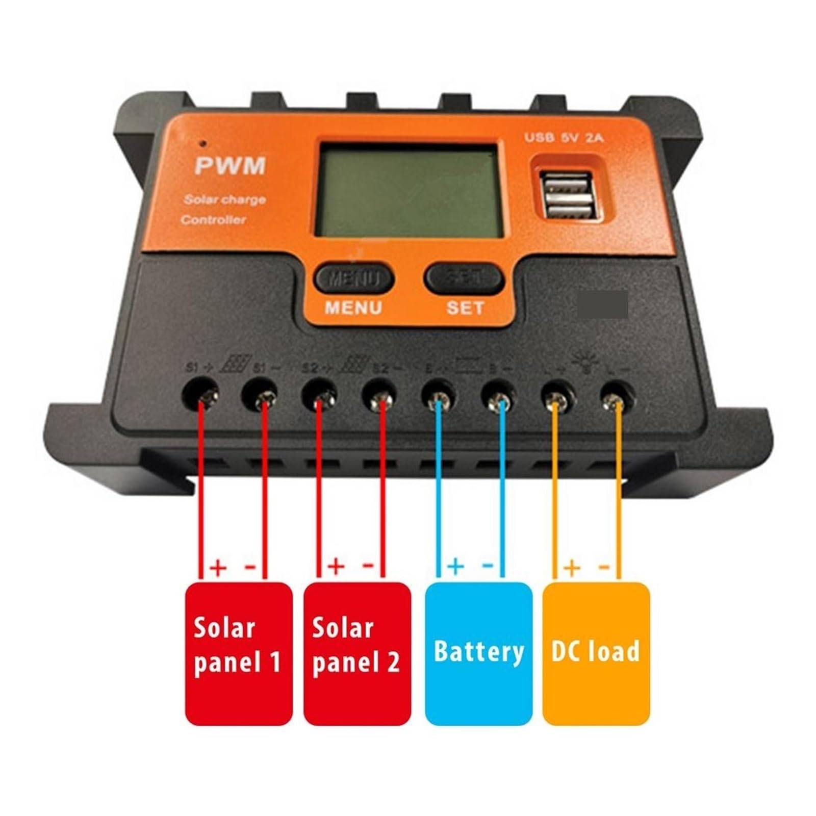 Regolatore Di Carica Solare 10-100A Del Pannello Con Doppio USB 12V/24V MPPT/PWM Parometro Automatico Regolabile(10A)