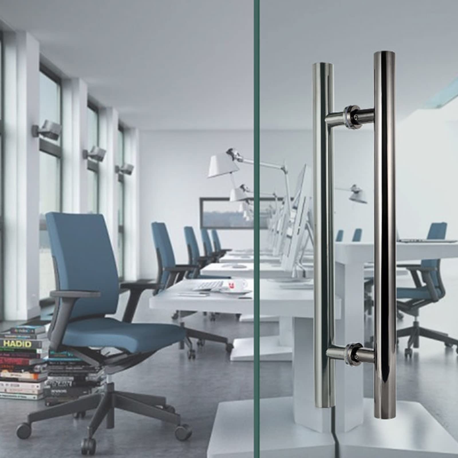 Tirador de Puerta de Granero Redondo, Tirador de Puerta de Vidrio de Acero Inoxidable de Doble Cara/Barra de Agarre de Puerta de Madera en Forma de H, Hardware de baño Principal de
