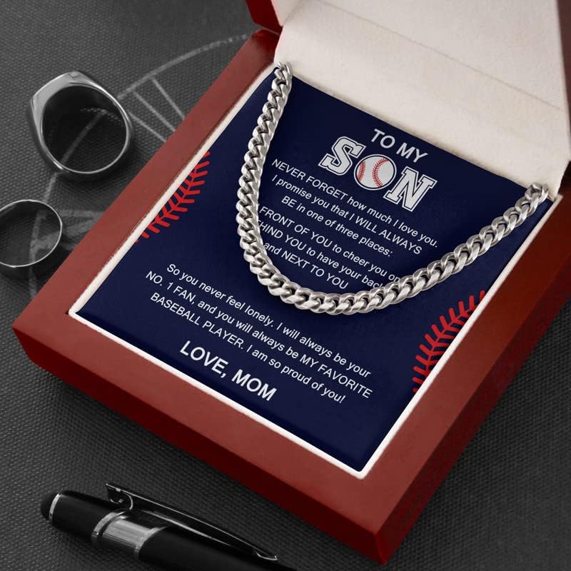 Sport Son Baseball Necklace Cuban Chain Silver - How Much I Love You - Baseball Gift Boy Team Player Pitcher Athlete Appreciate From Mom