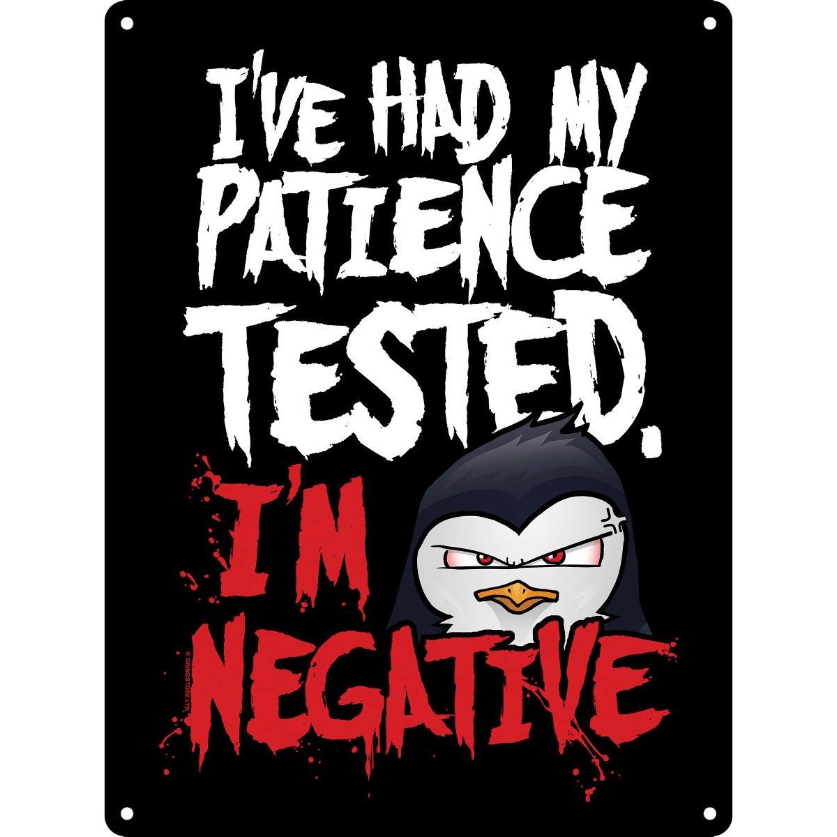 Psycho Penguin Black Patience Mini Tin Sign 15X20cm