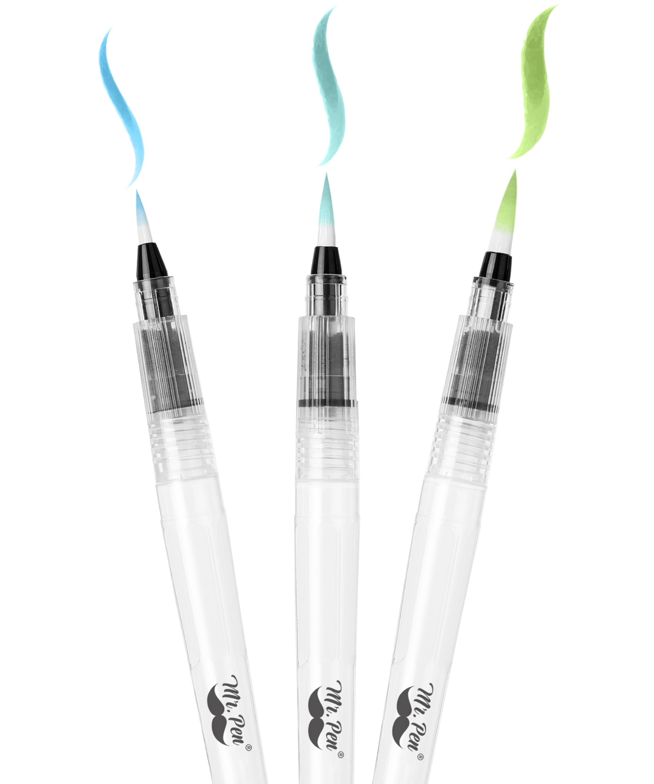 Mr. Pen- Watercolor Brush Pens, 3 pcs, 3 x Point Tips Styles, Nylon Bristles, Refillable Watercolor Pens for Acrylic, Gouache, Crayons, Ideal for Artists, Drawing, Sketching