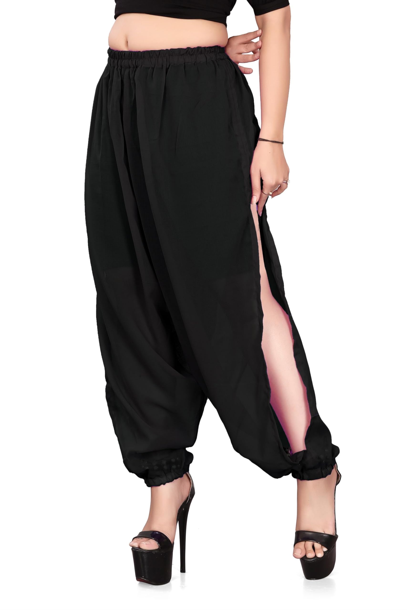 Pantalón harén de gasa con abertura lateral, para danza del vientre, largo con abertura lateral, talla única, C19
