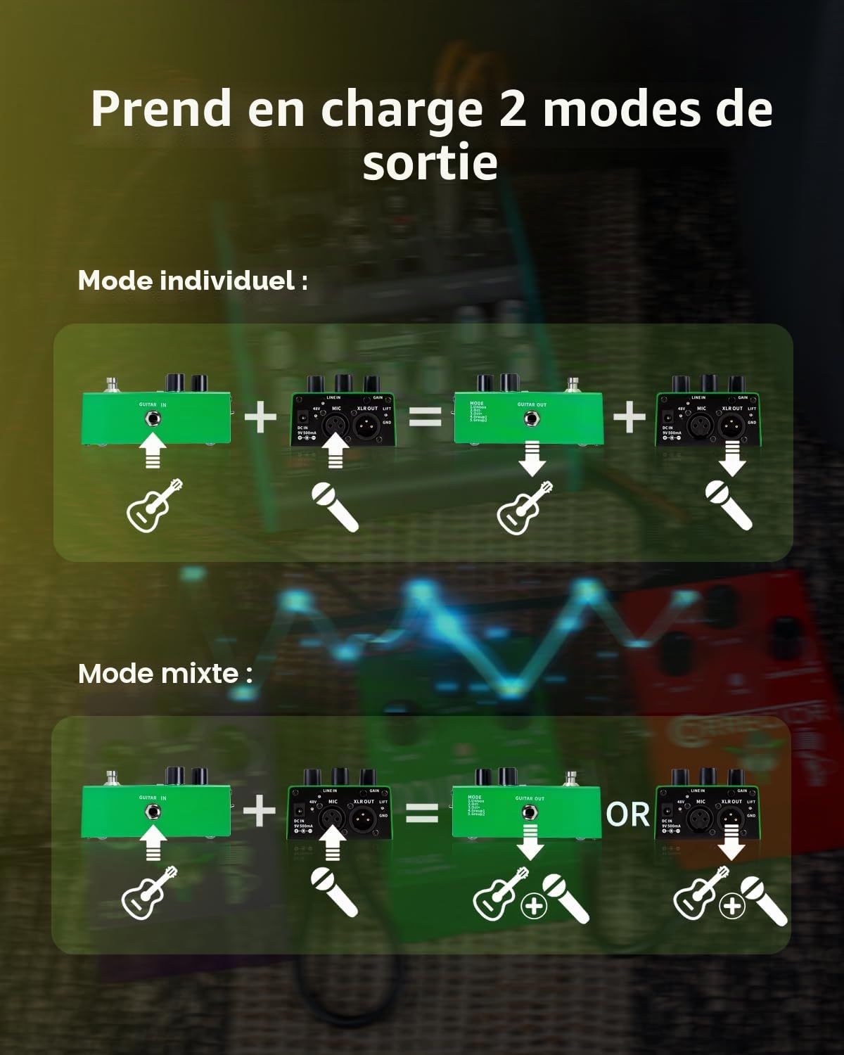 FLAMMA FV02 Processeur vocal Pédale d'effets de doublage Voix Dupliquer les effets vocaux Stompbox Amplificateur de micro avec effets de chorus de réverbération Prend en charge plusieurs modes vocaux