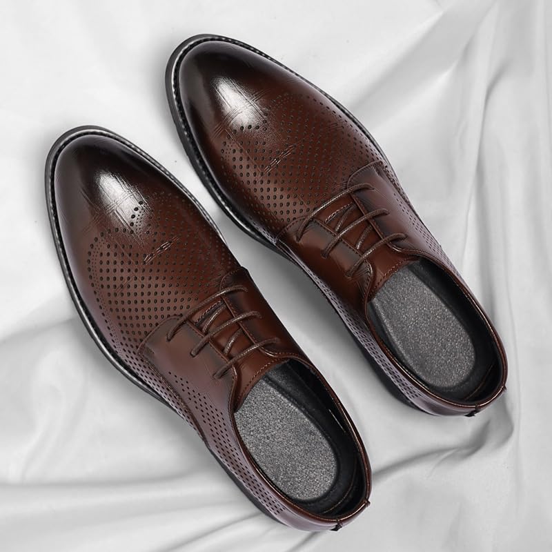 Men's Classic Oxford Shoes Casual Business Walking Shoes for Men Modern Lace Up Formal Dress Shoes Leather Hollow Breathable Dress Leather Shoes Anti-Slip Low Top Non Slip Prom2