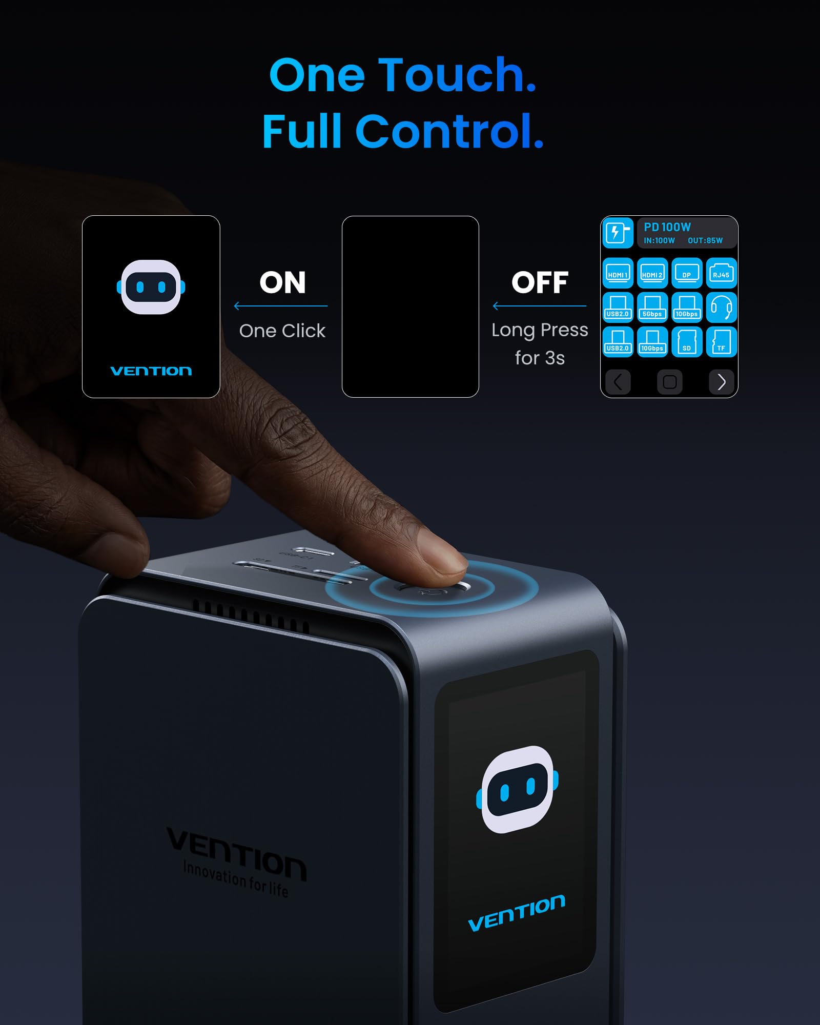 VENTION 13-in-1 Docking Station avec écran Tactile,Station d'accueil USB c 3 Moniteurs for Dell,HP and MacBook,8K Display 1*DP,2*HDMI,10Gbps USB 3.2,100W PD avec 2 câbles USB-C