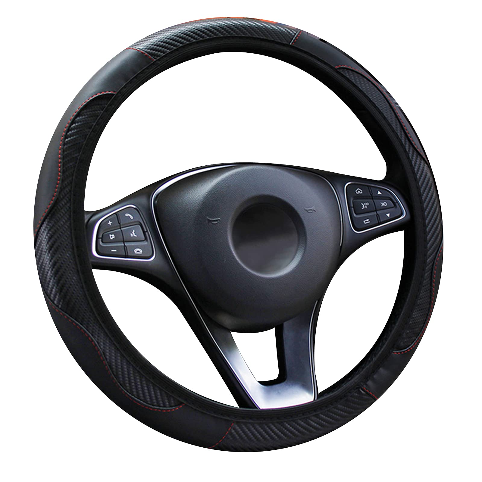 Car Steering Wheel Cover Leather, Anti-slip Breathable Carbon Fiber Sports Elastic Band Without Inner Ring Steering Wheel Cover Universal Size 37-39cm /14.5-15inch (Black)