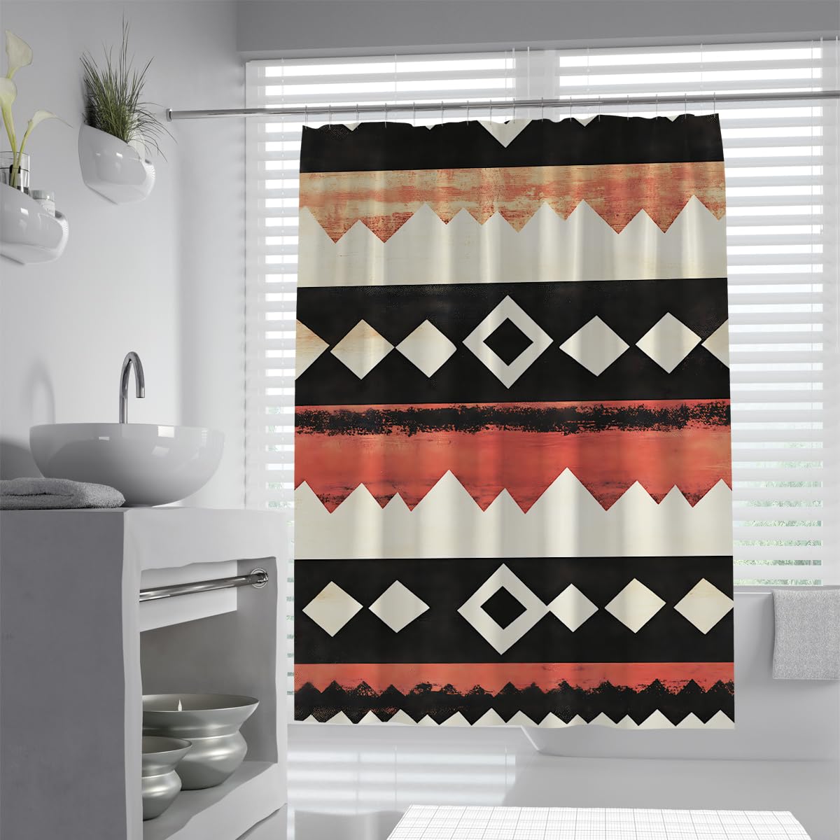 UERWOWELL Modern Abstract Aztec Shower Curtain Southwestern Shower Curtain for Bathroom Geometric Stripe Fabric Bath Curtains Waterproof Fabric W120xL200 cm