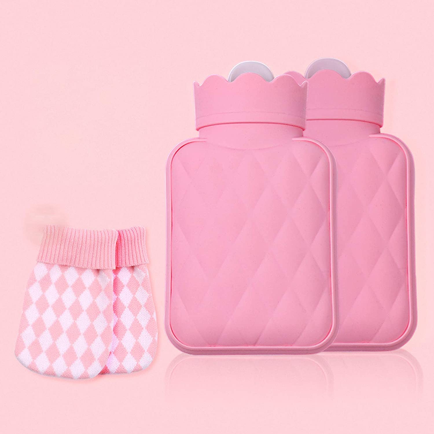 Bolsa Agua Caliente para Calentar Manos Botella De Agua Caliente De Lujo, Bolsa De Agua Caliente Aliviar El Dolor, para Las Piernas del Cuello Trasero Botella De Agua Caliente(Pink)