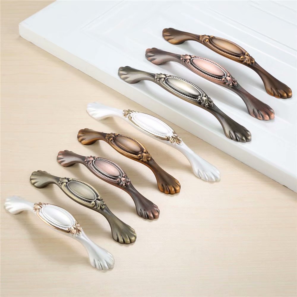 10 Stück Möbelgriff/Knauf aus Zinklegierung, Schubladengriff, Küchentürgriff, Schrankgriff, Hardware mit Schrauben (Silber, Weiß und Gold, Lochabstand 128 mm)