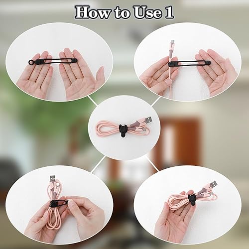 Miniatura 3 de 24 bridas de silicona para cables, organizador de cables reutilizables para cargar cables en oficina, escuela, hogar, envolturas elásticas multiusos