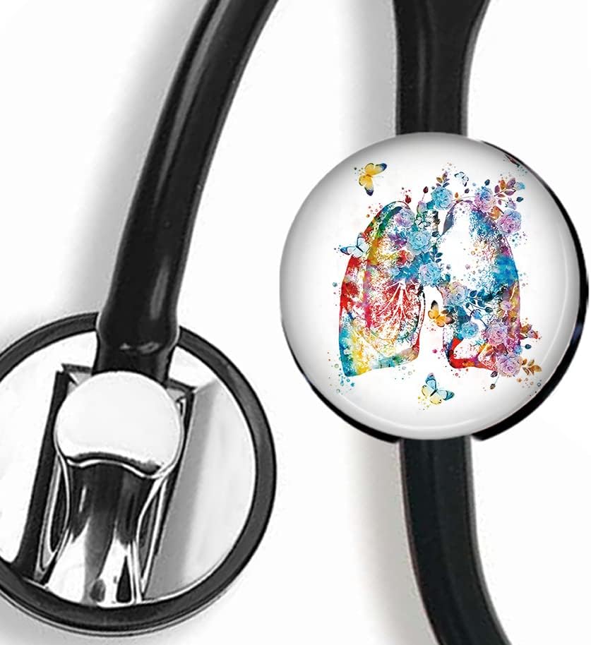 Etiqueta pintada del estetoscopio de los pulmones, etiqueta de identificación del estómago, insignia de la enfermera, etiqueta del estetoscopio
