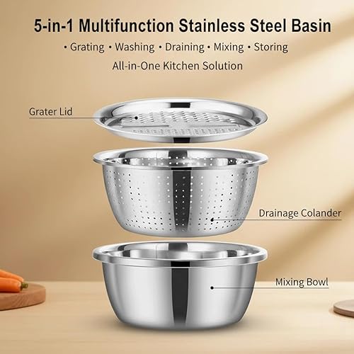 Miniatura 2 de Cuenca multifuncional de acero inoxidable de Alemania, 2026 nuevo lavabo de corte de acero inoxidable para trituración y drenaje, colador 5 en 1 y