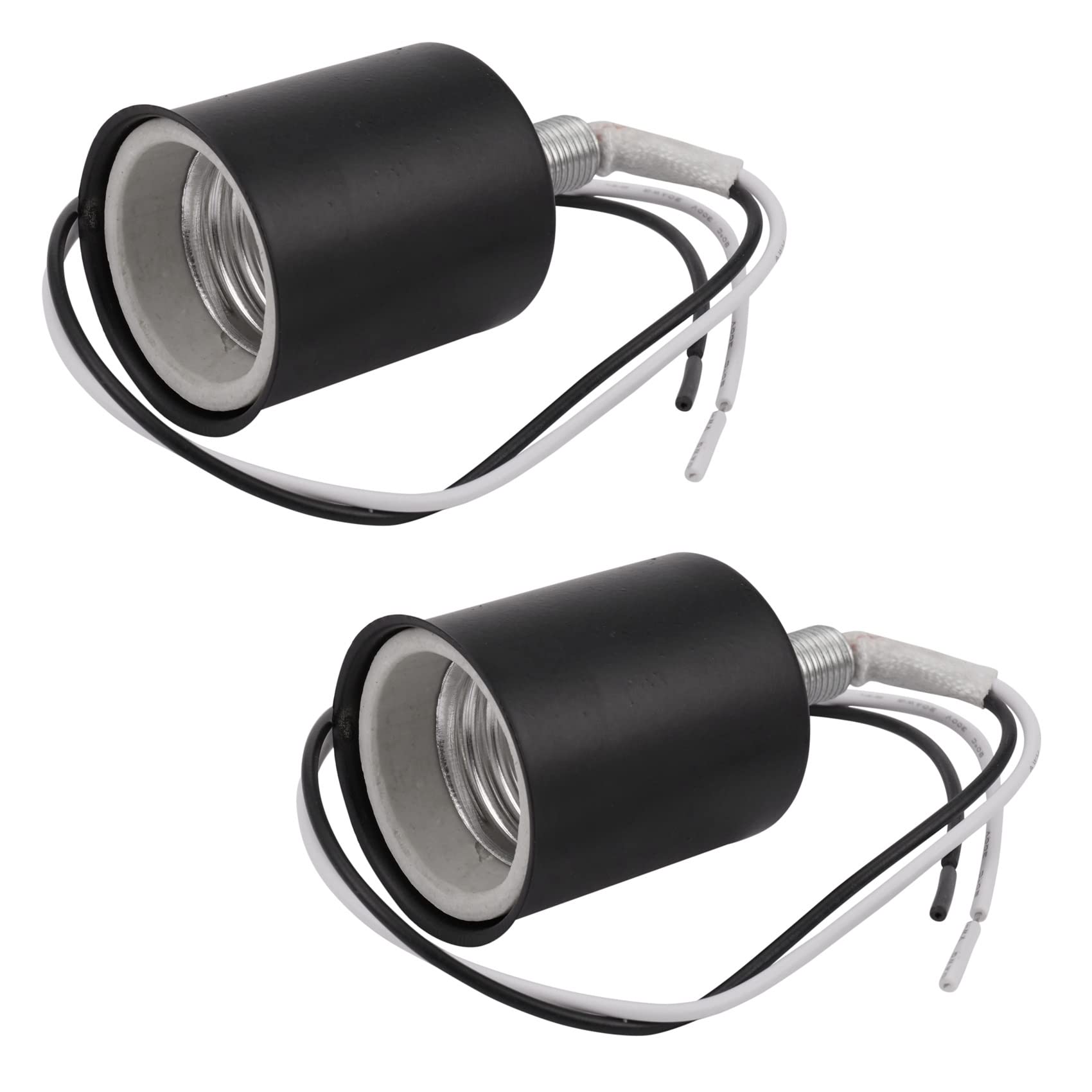 Marclix 2X E27 Ceramic Screw Base Round LED Light Bulb Lamp Socket Holder Adapter Metal Lamp Holder with Wire Black