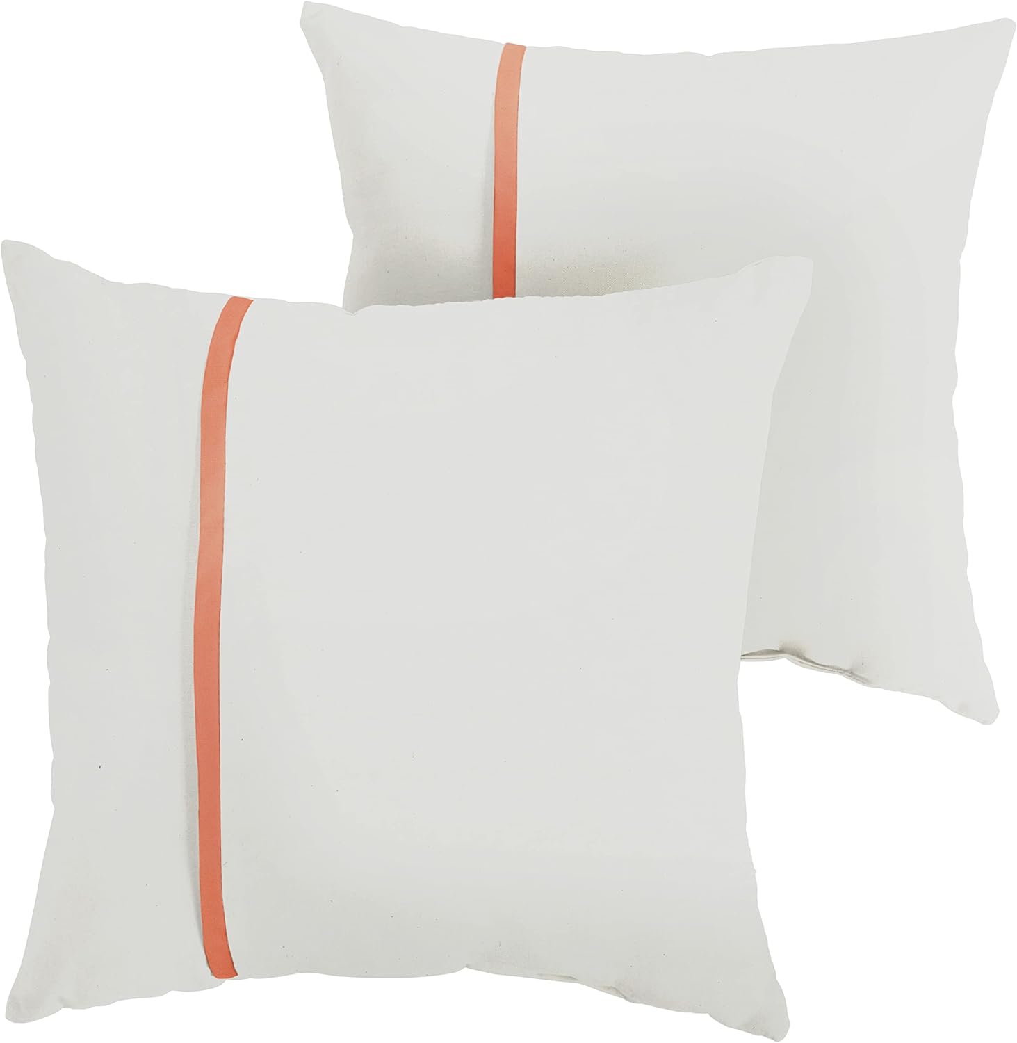 Sorra Home AMPS114586 Indoor Outdoor Sunbrella Square Pillows, Set of 2, 16x16, Canvas Natural Ivory & Canvas Melon Orange Canvas Natural Ivory & Canvas Melon Orange 16x16