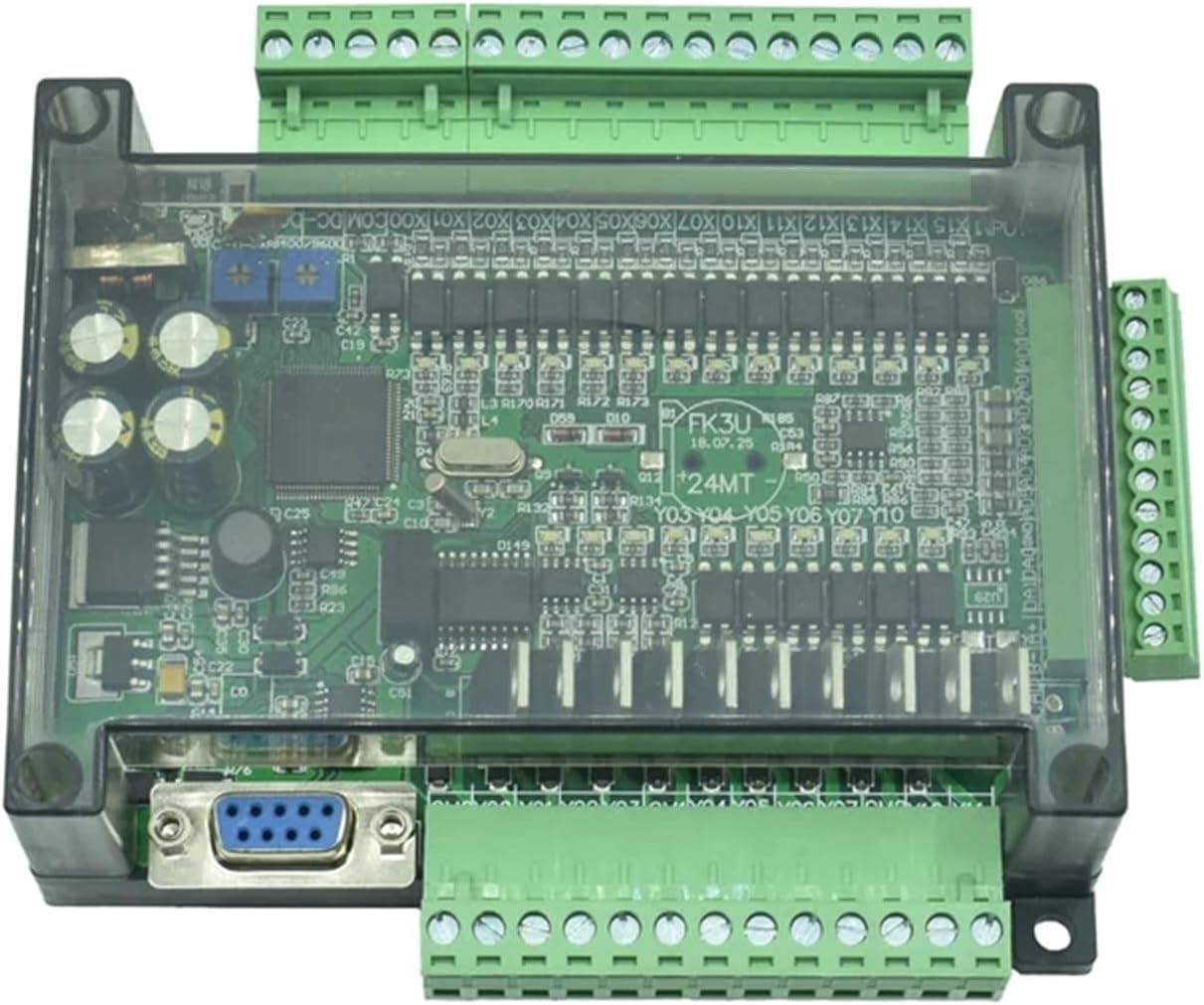 YMZYEKB FX3U-14MT Programmable Logic Controller, angled view highlighting terminal connections.