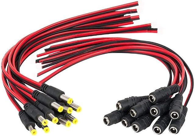 DONJON DC Power Pigtail Cable ,18AWG Male and Female Connector , 12V 5A DC Cable Connector,Barrel Jack Connector for CCTV Security Camera Adapter ,5.5mm x 2.1mm(10 pairs)